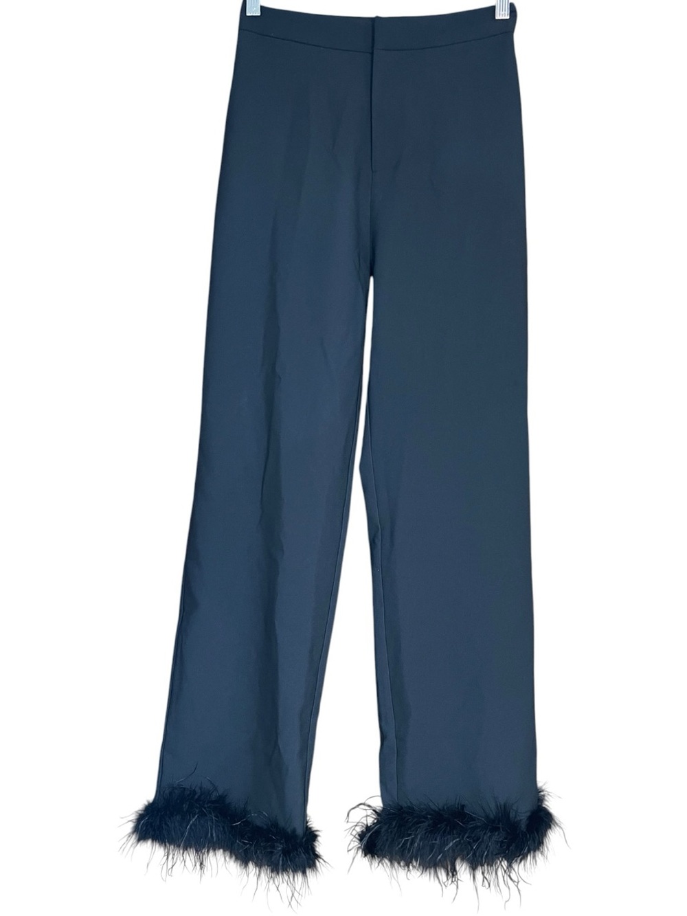 Lulus Flair for the Fabulous Ostrich Feather Hem Straight Leg Pants Black